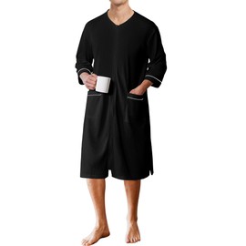 Ekouaer Mens Robes Lightweight Zipper House Coat Short Bathrobes Soft Sleepwear with Pockets
