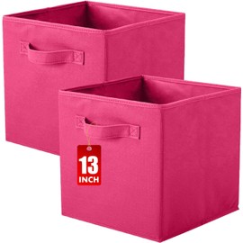 powerking Cube Storage Boxes, Foldable Fabric Storage Bins And Cloth Storage Organizer Drawer For Shelves, Closet And Toys Storage, 13 X 13 X 13 INCH, 2 Pack (Fuchsia)