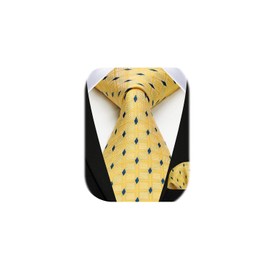HISDERN Men's Yellow Plaid Tie for Wedding Party Woven Checked Necktie With Pocket Square Set for Prom