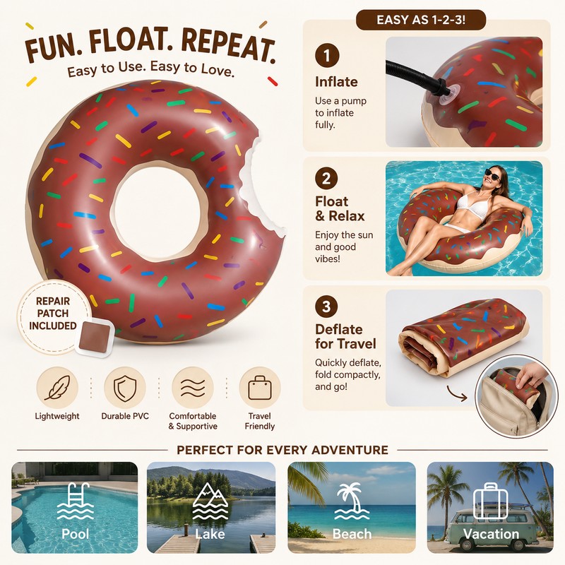 Donut Inflatable Pool Float for Summer Fun – PVC Swimming