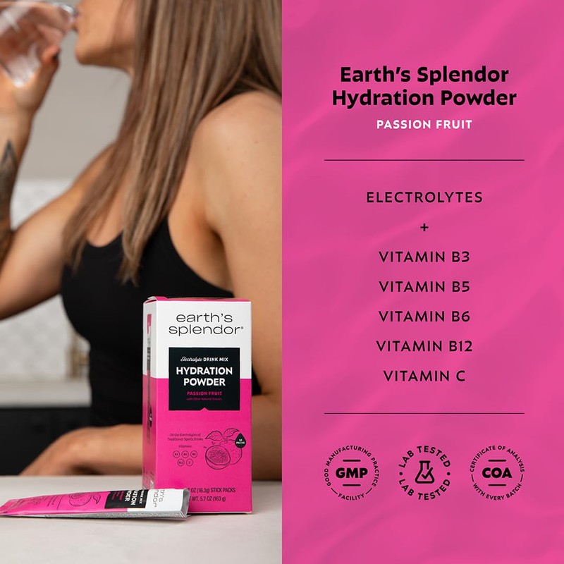 Earth's Splendor Hydration Powder, Passion Fruit | 10 Pack |
