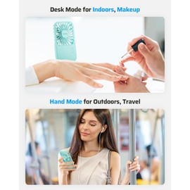 Otlonpe Mini Portable Handheld Fan, Small Rechargeable Pocket Travel Fan with Hand Held Desktop Modes, Foldable Stand, Lanyard, 3 Speeds, Cute Slim Personal Hand Fan for Women Girls Kids (Light Blue)