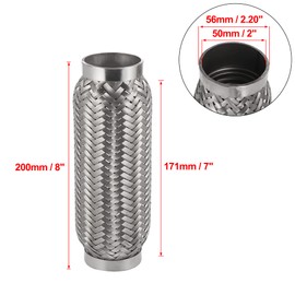 X AUTOHAUX 2"x7"x8" Car Exhaust Flexible Pipe Tubing Universal Exhaust Joint Stainless Steel Silver Tone