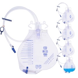 2000ml Urinary Drainage Bag 48" Drainage Tube with Anti-Reflux Chamber, Clips & Hanging Hook, Overnight Catheter Bags for Men Women,Sterile Urinary Bag for Home and Hospitals Health Aids,5 Pack