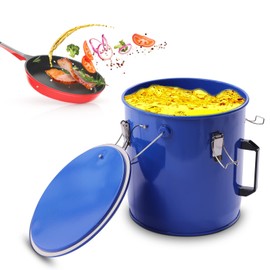 22.7L/6Gal Fryer Grease Bucket with Filter Bag Disposal Steel Fryer Oil Bucket Transport Container Hot Cooking Kitchen Fryer Grease Bucket with Lid 4 Lock Clips Handles (Blue)