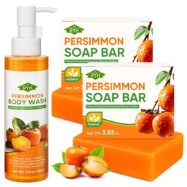 2 PCS Persimmon Soap Bar and Persimmon Body Wash for Body Odor Control, Natural Deodorant Soap for Old People Smell, Remove Body Odor Shower Gel, Persimmon Bath Soap for Women & Men