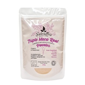 Triple Maca Root Powder, Organic Gelatinized, Certified, 250g from Peru, Women Hormonal Balance or for Men Prostate Support, by SelvaBio.