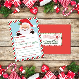 PINK PIXIE STUDIO Letter to Santa Christmas Wish List Writing Kit- Pack of 5- Fill in The Blank 5 x 7 Cards with Red Envelopes & Stickers- Holiday Family Tradition- Christmas Nice & Naughty List Elf