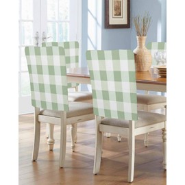 Sage Green White Buffalo Check Chair Back Covers Set of 4, Farmhouse Plaid Washable Removable Chair Covers for Dining Room, Modern Geometric Dining Chair Slipcover for Home Hotel Party Wedding Banquet