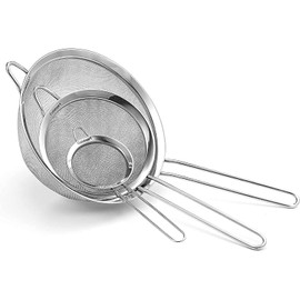3 Pack Fine Mesh Strainer Stainless Steel Colander and Sieve Set - Handle Kitchen Colander for Egg White Separation Flour Sieve Drain and Rinse Pasta, Tea, Sprinkle Sugar and More﻿