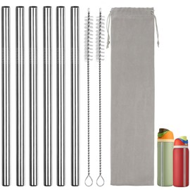 Metal Straws for Owala Freesip Water Bottle 24oz/32oz, 6Pcs Replacement Reusable Stainless Steel Straws with 2Pcs Cleaning Brush and 1 Travel Pouch, Compatible with Owala Water Bottle 710ml/945ml