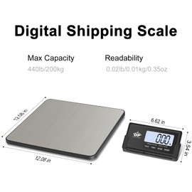 QP Shipping Scale, 440 lb/0.35 oz High Accuracy Digital Postal Scale, Postage Scale, Wireless LCD Display, Hold/Tare Function, Lightweight Scale for Packages/Luggage/Pet, Battery & AC Adapter Included