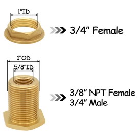 Uenede 2PCS Solid Brass Bulkhead Fitting 3/8" NPT Female x 3/4" Male Double Threaded Bulkhead Water Tank Connector
