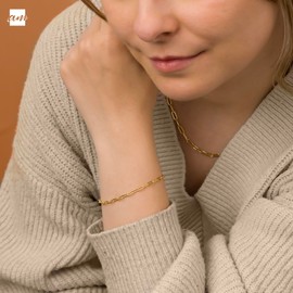 Amberta Women's Men's Genuine Paper Clip Bracelet Made of Sterling Silver | Italian Bracelet Charms Silver | Link Bracelet Silver Paper Clip Bracelet, Sterling Silver