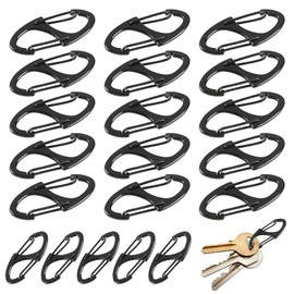 Double Sided Small Carabiner Clips 15 Big and 5 Small, Anti Theft Compact S-Shaped Dual Hook for Keys, Gear, Outdoor Essentials, Hiking, Camping, Backpacks and EDC Organization (Black 20 Pcs)