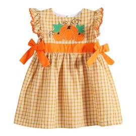 Lil cactus Orange Gingham Ruffle Pumpkin Bow Dress, 18-24 Months