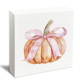 Udinaz Bow Pumpkin Table Decor,Fall Table Desk Decor Sign,Fall Pumpkin Table Decorations,Fall Decorations for Home,Fall Table Decor for Living Room Home,5x5inches