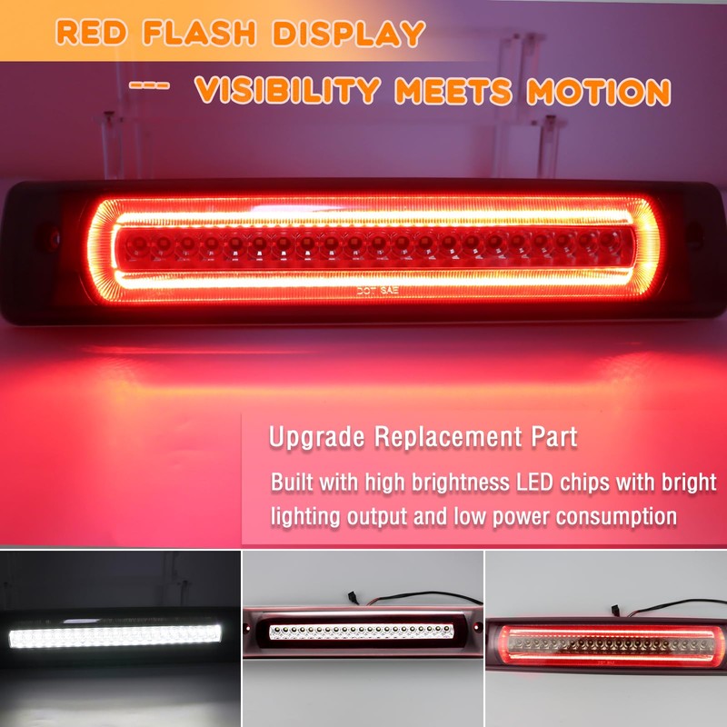 ZDEERAOTO Smoked Lens LED 3rd Third Brake Light Replacement for