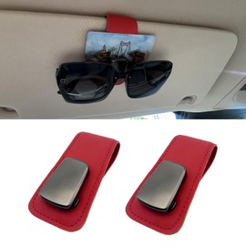 HQRNYP Sunglasses Holders for Car Visor, Visor Accessories, Magnetic Leather Sunglasses Holder and Ticket Card Clip, Eyeglass Hanger Clip Auto Interior Accessories Fit for Most Cars (Red)