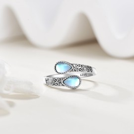 925 Sterling Silver Moonstone Rings for Women Adjustable Sunflower Thumb Ring Vintage Spoon Jewellery Gifts