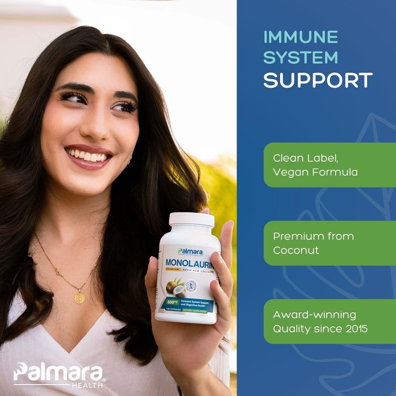 Palmara Health Premium Monolaurin 1,200mg per 2 capusle Serving, 1