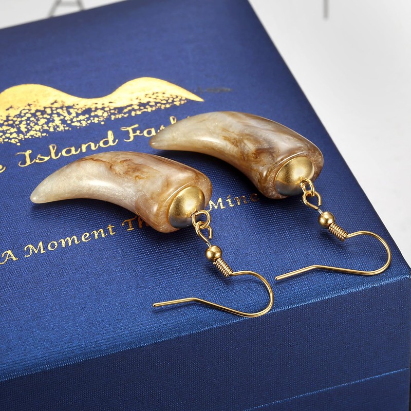 18K Gold Plated Tiger Teeth Stainless Steel Dangle Hook Earrings