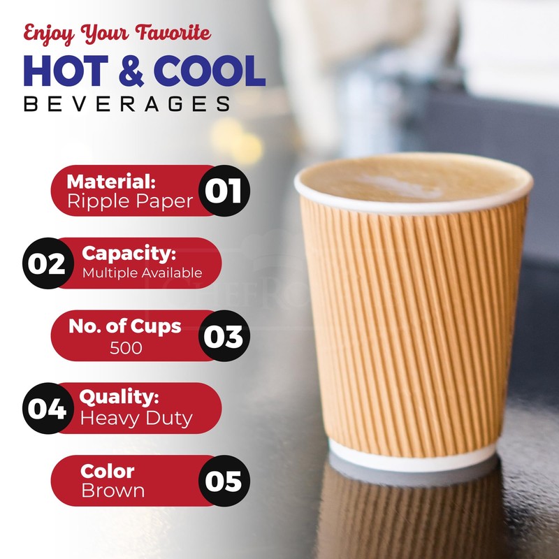 CHEF ROYALE Kraft Ripple Cups Full Box Without Lids (500