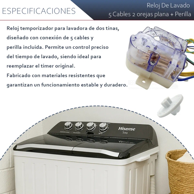 Reloj De Lavado 5 Cables Con Puente 2 Orejas Plana