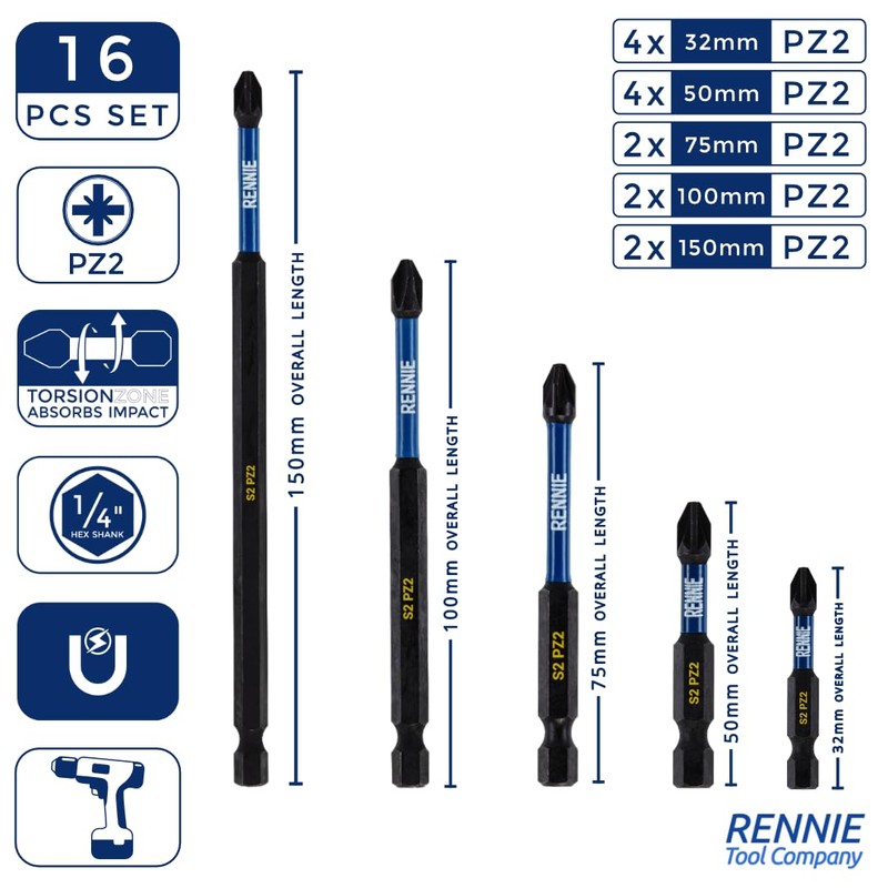 16 Piece Rennie Tool Magnetic 60mm and 152mm Professional Impact