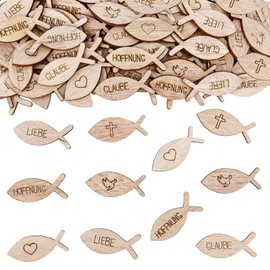 KOBOKO Pack of 100 Wooden Fish Decorative Confetti Christening Table Decoration Christening Decoration Confirmation Decoration Girls Boys, Wooden Fish Communion Decoration, Christening Decoration