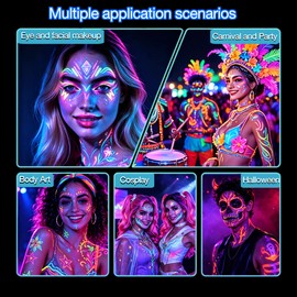 20 color of glow-in-the-dark body painting paints, UV neon facial painting brushes, glow-in-the-dark facial painting sets, washable skin tattoo pens, Halloween party makeup (20 colors)