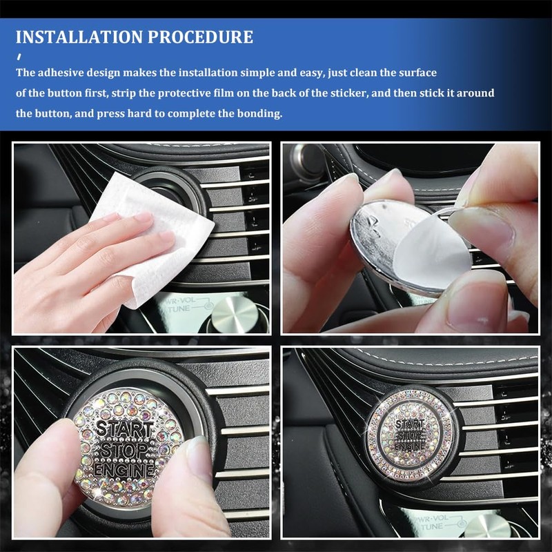 Tecledsn 2PCS Bling Car Push Start Button Sticker, Start Button