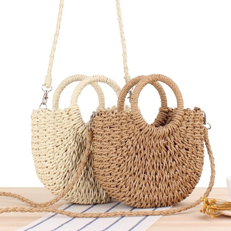 Inshere Women's Straw Beach Bag, Woven Shoulder Bag with Handbag,