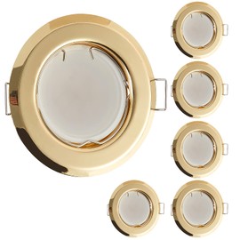HCFEI Flat LED Recessed Spotlight Ultra Flat Gold Coloured Round with LED Spot Module 230 V I 3 W 320 Lumen I 120° Beam Angle I Dimmable I 53-70 mm Installation Hole I Recessed Light Round (6 - Warm