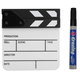 Acrylic Clapper Board, Director Scene Film Cut Prop Action Board with Whiteboard Pen for Shoot Props / Advertising / Home Decoration / Cosplay / Background (Black/White)
