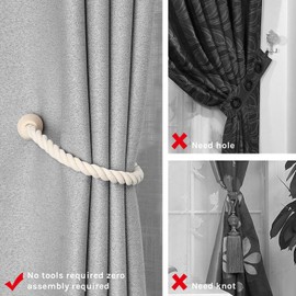 Pretty Jolly Fallen Lassen Magnetic Curtain Tiebacks Wooden Boho Decoration Tiebacks Natural Cotton Hand Woven for Window Curtains for Home and Office, Beige, Pack of 2