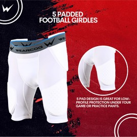 WEARCOG Gladiator Youth Football Girdle with pads for Boy's | 5 Padded Integrated Football Pads with Hip, Tail, Thigh Pads and Cup Pocket | White Large Size