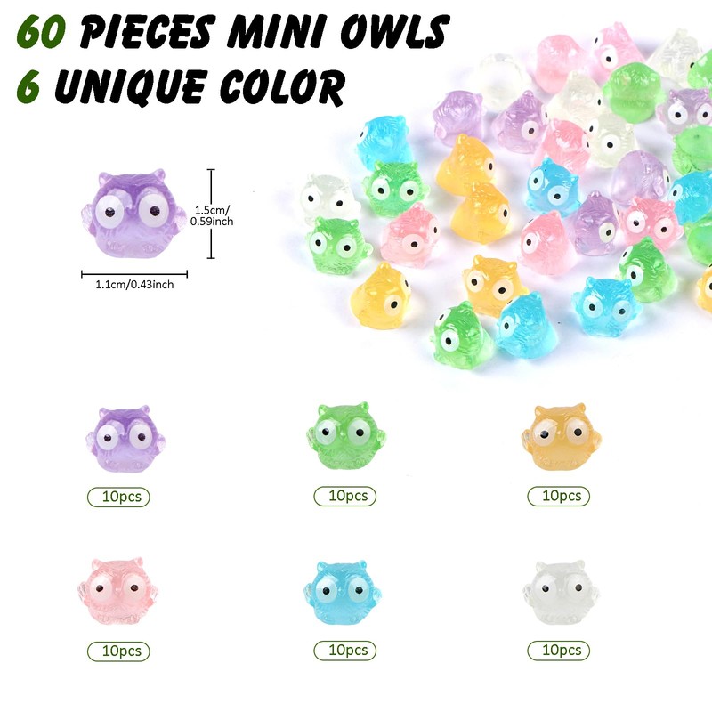 60 PCS Mini Owls for Crafts Dollhouse Fairy Garden Decor