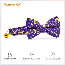 Cat Collar Bow Tie Set, Violet Moon Stars, Wedding/Birthday Cat Accessories