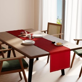 Encasa XO Dining Table Runner 13"x91" | Pure Cotton Hemstitched Design | Red - Machine Washable