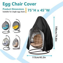 Fiabgum Hanging Chair Cover, Cover for Floating Chair, Outdoor 210D Oxford Fabric Tarpaulin with Zip, Drawstring, Waterproof, Windproof, UV-Resistant, Hanging Chair Protective Cover, 190 x 115 cm