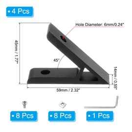 PATIKIL 45 Degree Angle Corner Brackets, 1 Set 2.32x0.55 Inch Aluminum Extrusion Profile Accessories Corner Brace Joint Connectors for 2020 Series (Black)