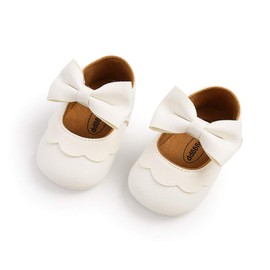 myggpp Zapatos Mary Jane para Niña, Planos con Lazo, Suela Antideslizante, para Boda y Escuela (Blanco, Bebé, 13.0 cm, Medición, Sistema Tallas Calzado JP)