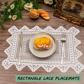 Jayla 2 Pcs Rectangle Lace Placemats for Tables Embroidered Lace Tablemats Vintage Crochet Floral Table Runner Vintage Wedding, Tea Party Decor,12x17 Inch