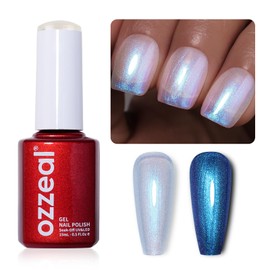 Pearl Gel Nail Polish, Blue Transparent Shimmer Shell Nail Gel Polish Glitter Mermaid Iridescent Pearlescent Sparkle Spring Summer Soak Off Led UV Manicure 15ML