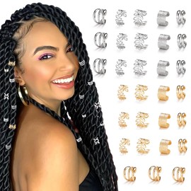 QIUMING Pack of 30 Hair Rings for Braids Dreadlocks Jewellery Hair Spirals Clips Hair Spiral Clips Braid Rings Adjustable Braids Jewellery Woven for Women Men Braids Decoration (Gold + Silver)