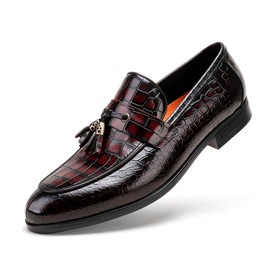Men's Tassel Loafer, Classic Casual Dress Shoe, Wine Leather Tassel Slip-on Penny Loafer for Mens, 9