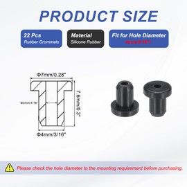 PATIKIL Silicone Rubber Grommet, 22 Pcs 3/16"(4mm) Drill Hole, 1/16"(2mm) Inner Dia. Top Hat Wire Gasket Rubber Hole Plug for Wiring Irrigation System Firewall, Black