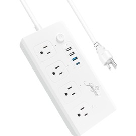 Jinvoo Power Strip 40W PD Surge Protector 1 Type-C 1 USB C 3 USB 4 AC outlets 5 Foot Extension Cord Power bar with USB Flat Plug for Home Office Hotel cETL