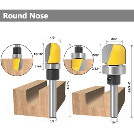 Yakamoz 6Pcs Assorted Edge 1/4 Inch Shank Treatment Grooving Router Bit Set with Bearings Hinge Mortising Flush Trim, Bowl and Tray & V Groove Template Router Bits Cutter Woodworking Tool Kit